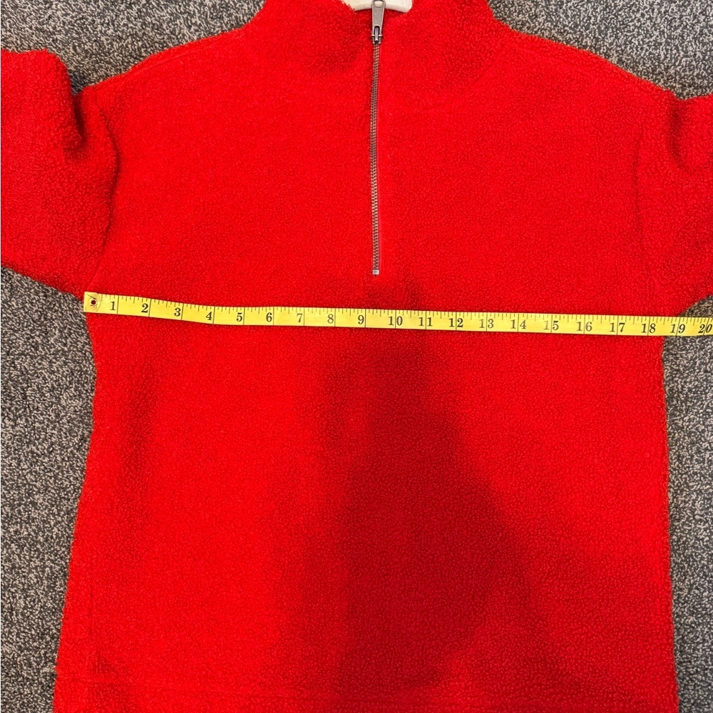 LOFT Vibrant Red Fleece Sherpa Pullover Quarter Zip Size Small Petite - Picture 9 of 12